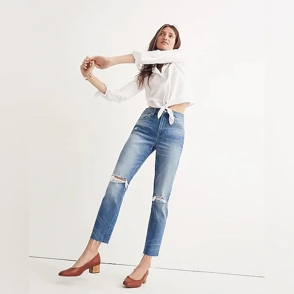 MADEWELL THE HIGH-RISE SLIM BOYFRIEND JEANS DISTRESSED HOLES 29 - Picture 1 of 9